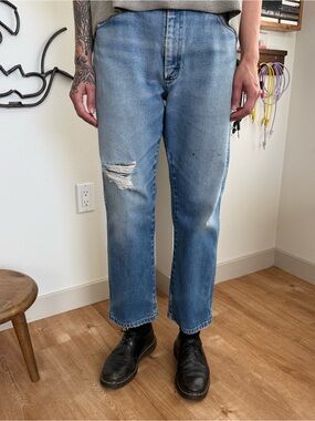 Vintage 90s Y2K Wrangler Cowboy Cut Faded Distressed Denim Jeans 13MWZ ~ 34 x 28